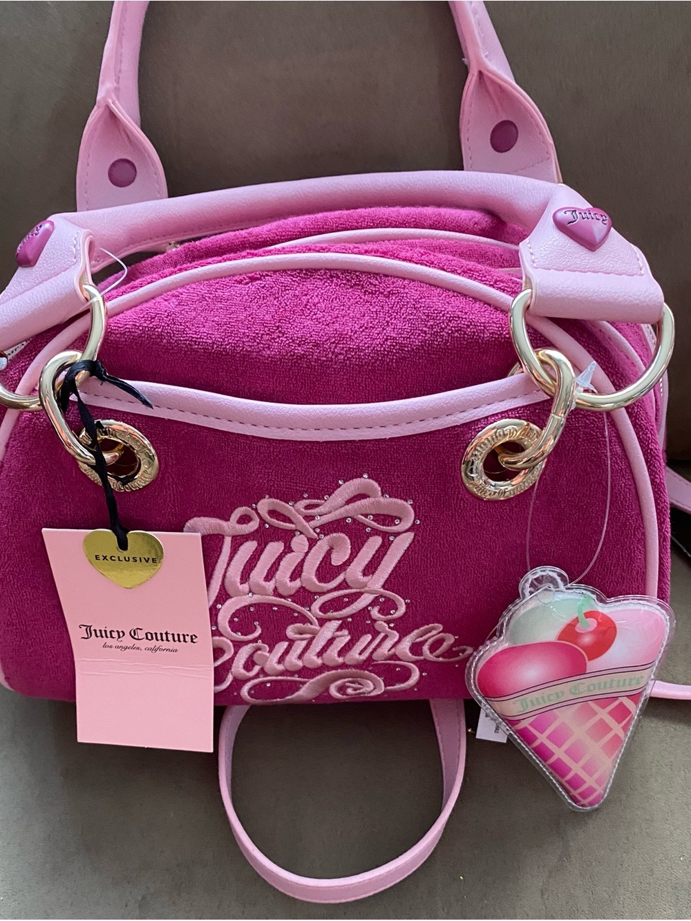 Juicy Couture Hot Pink Velvet Mini Satchel with Charm